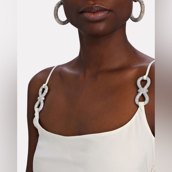 MACH & MACH Crystal Bow Embellished Draped Ivory Mini Dress 10 - Picture 4 of 15